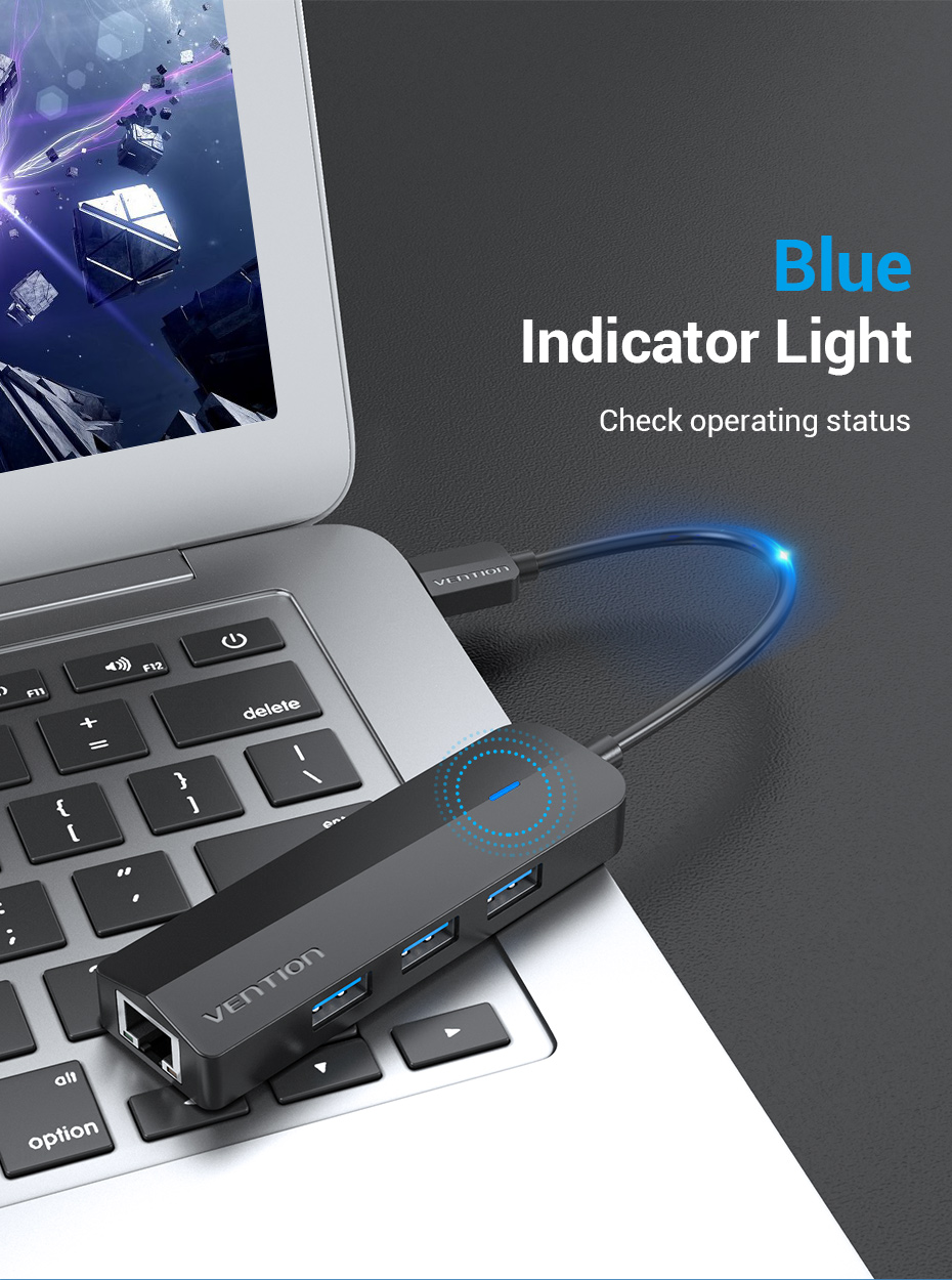 Vention 3-Port USB 3.0 Hub with Gigabit LAN Adap 0.15M