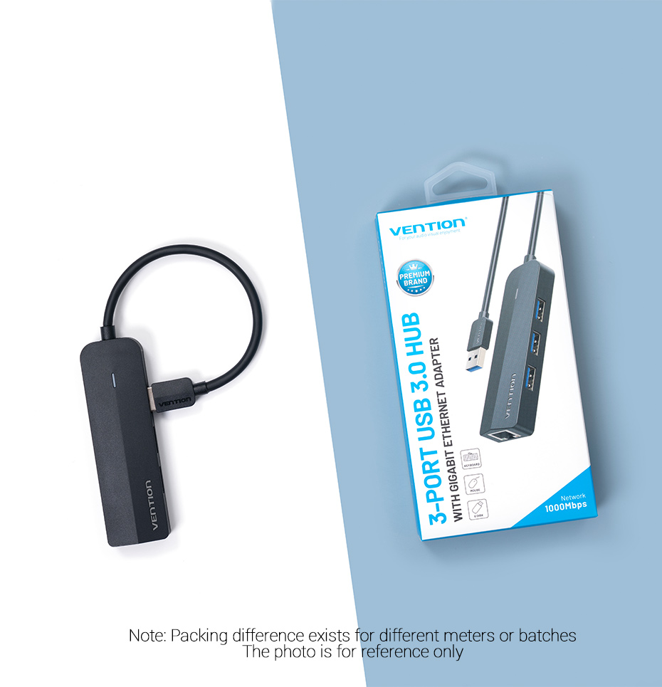 Vention 3-Port USB 3.0 Hub with Gigabit LAN Adap 0.15M