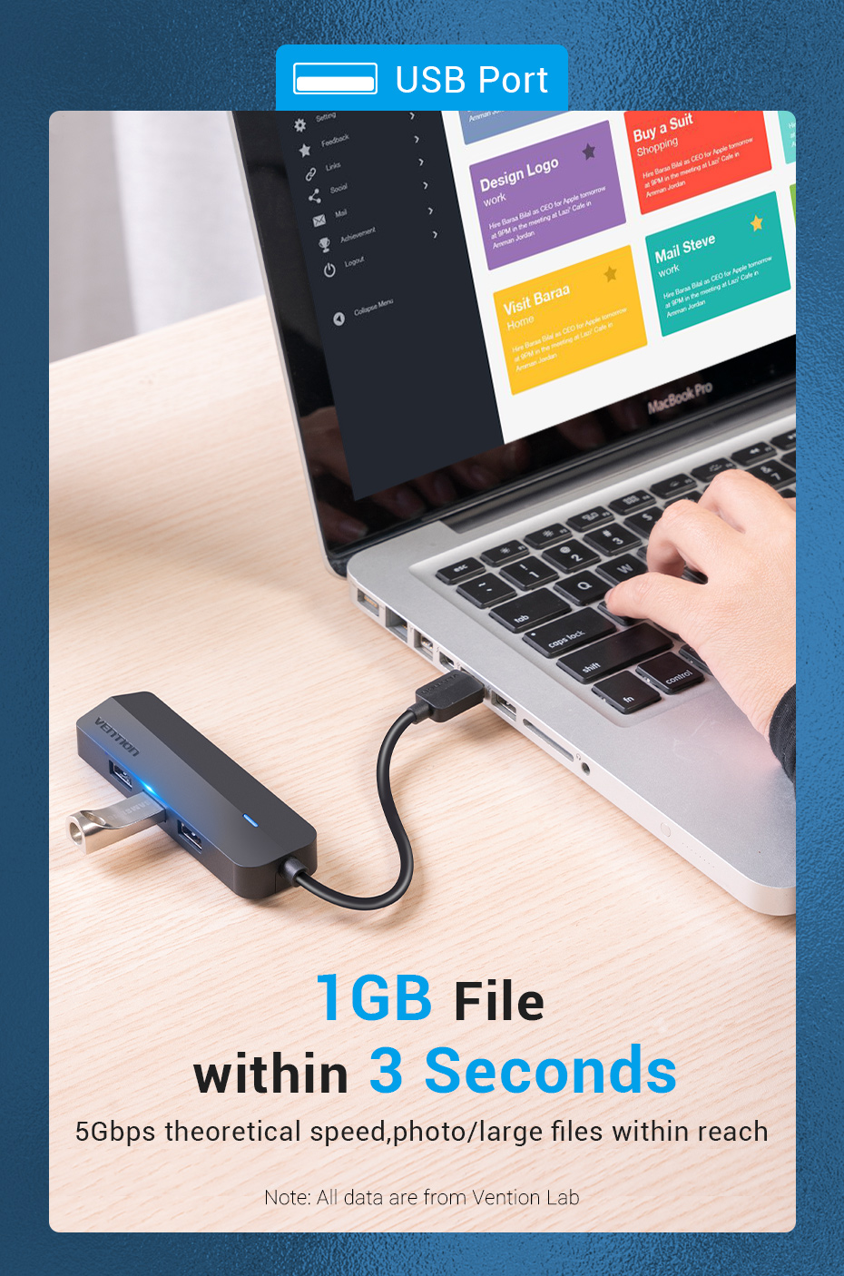 Vention 3-Port USB 3.0 Hub with Gigabit LAN Adap 0.15M