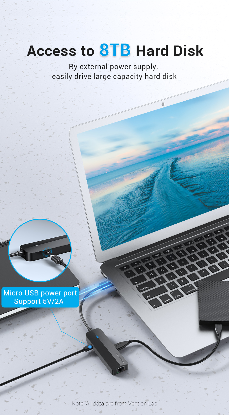 Vention 3-Port USB 3.0 Hub with Gigabit LAN Adap 0.15M