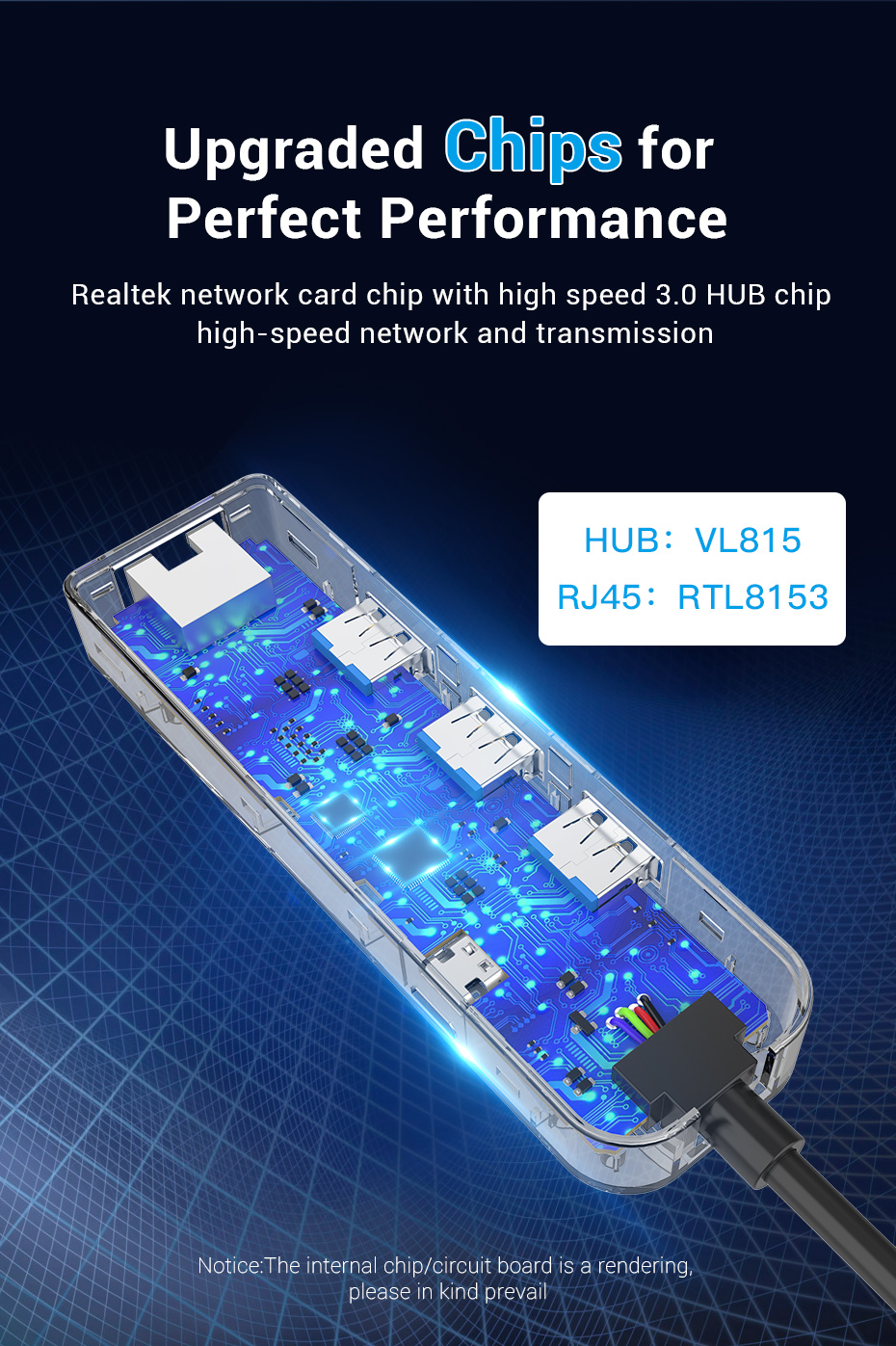 Vention 3-Port USB 3.0 Hub with Gigabit LAN Adap 0.15M
