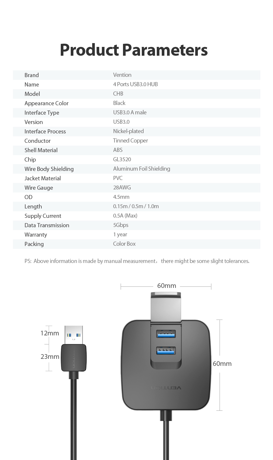 Vention 4 Ports USB3.0 HUB 0.5M