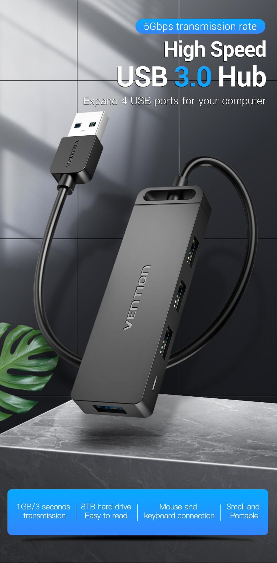 Vention 4 Ports USB3.0 HUB 1M