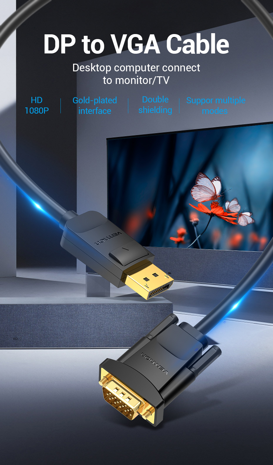 Vention DP to VGA Cable 2M Black