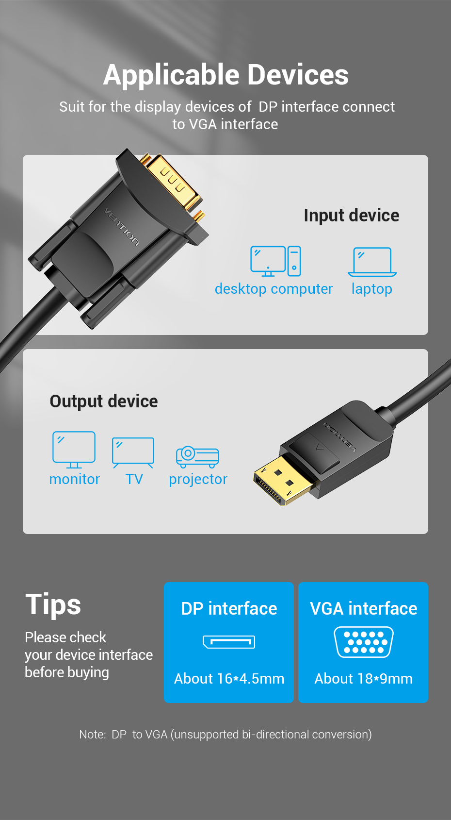 Vention DP to VGA Cable 2M Black