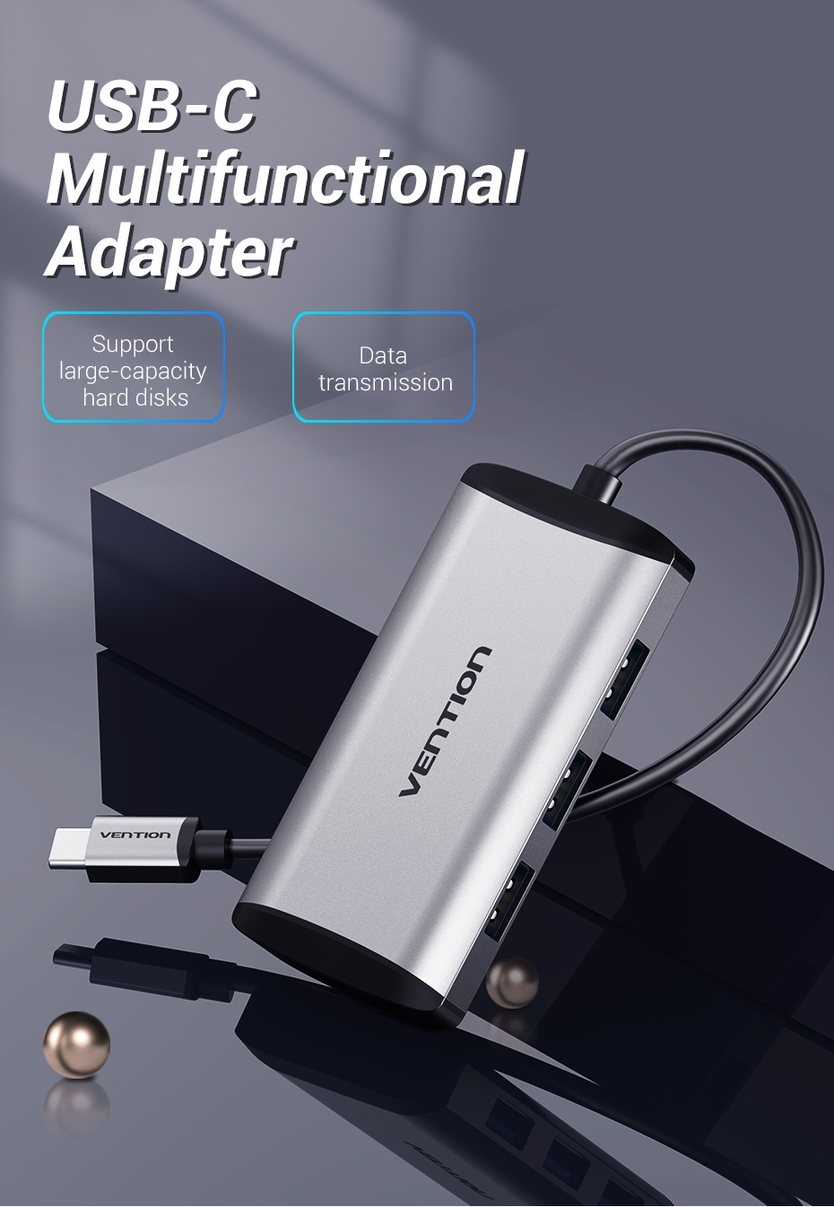 Vention Type-C to 4*USB3.0/Micro USB Hub 0.15M