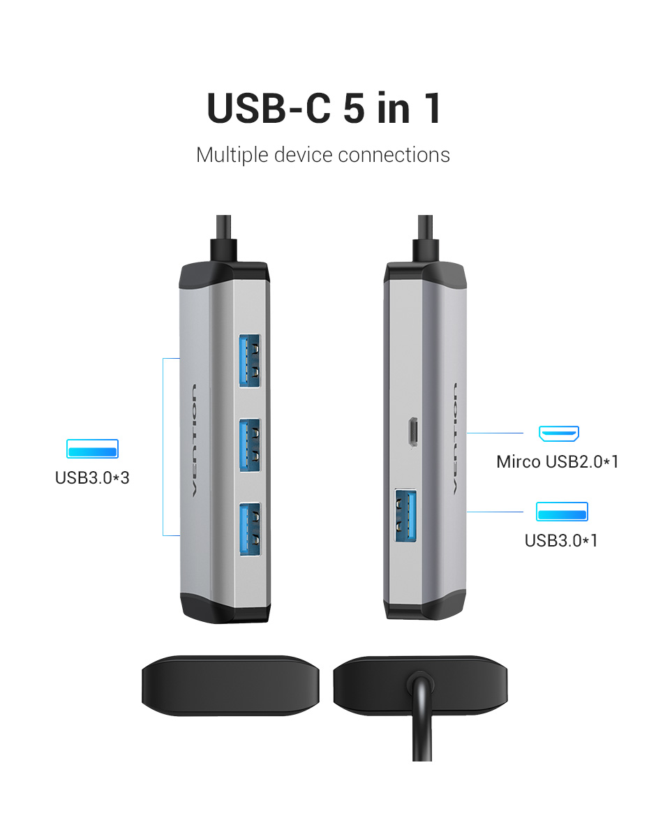 Vention Type-C to 4*USB3.0/Micro USB Hub 0.15M