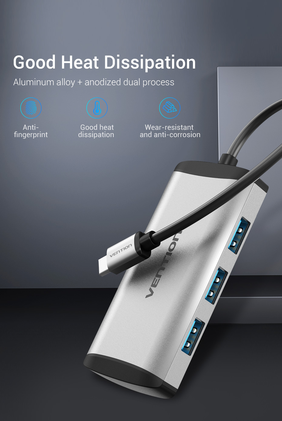 Vention Type-C to 4*USB3.0/Micro USB Hub 0.15M