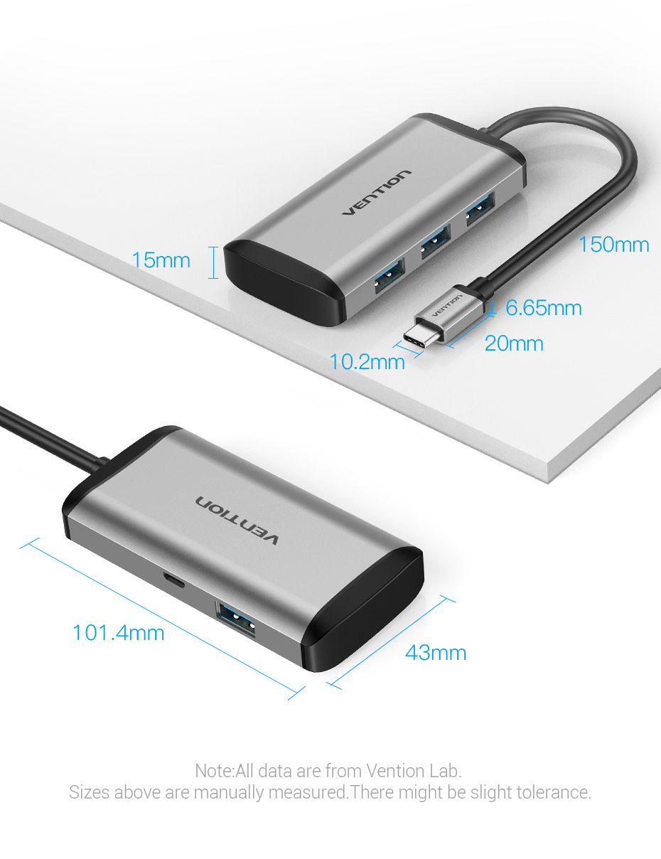 Vention Type-C to 4*USB3.0/Micro USB Hub 0.15M
