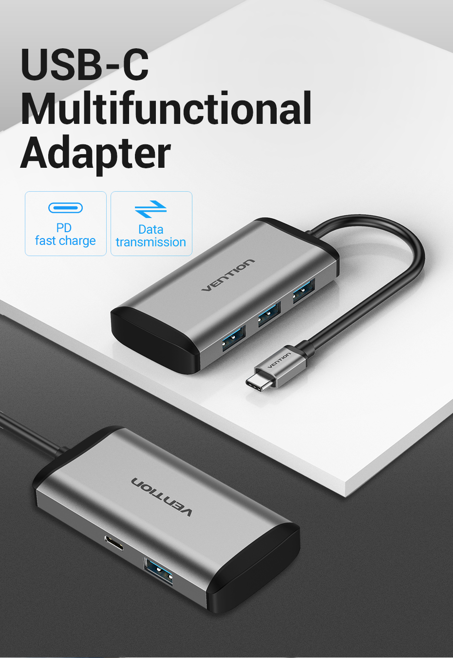 Vention Type-C to 4*USB3.0/PD Converter 0.15M