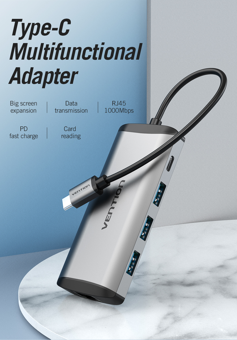Vention Type-C to HDMI/3XUSB3.0/RJ45/TF/SD Con