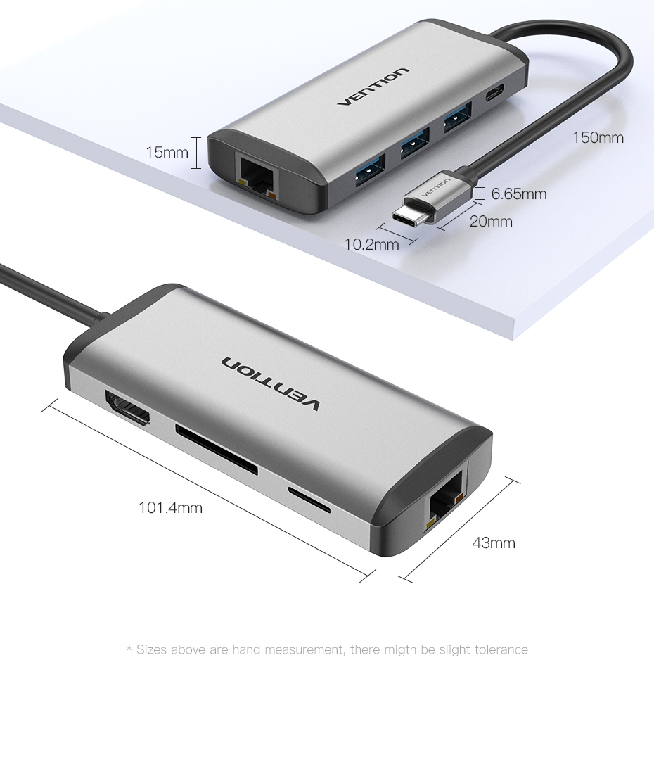 Vention Type-C to HDMI/3XUSB3.0/RJ45/TF/SD Con