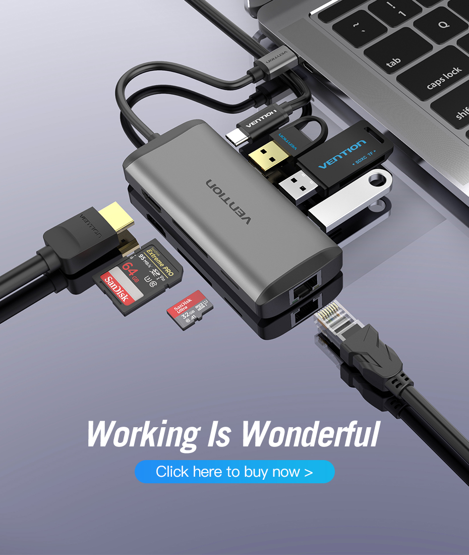 Vention Type-C to HDMI/3XUSB3.0/RJ45/TF/SD Con