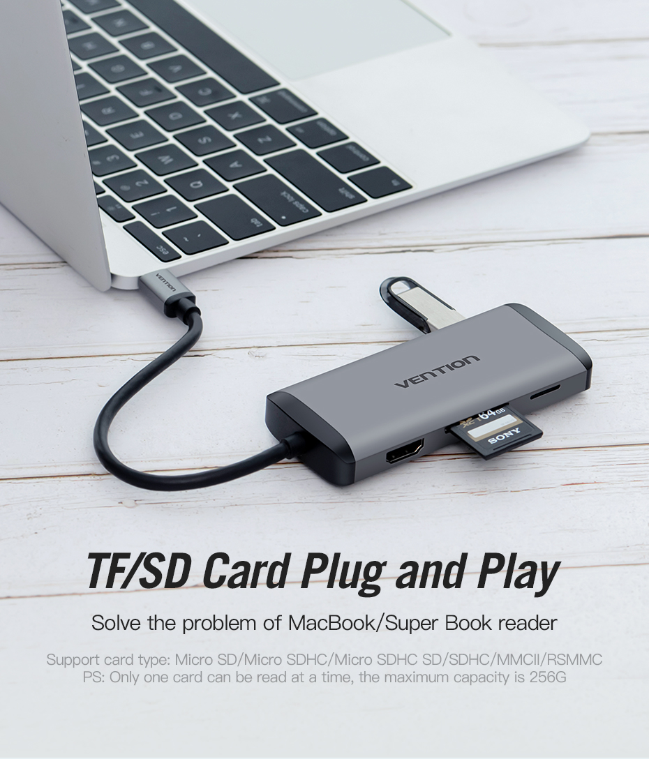 Vention Type-C to HDMI/3XUSB3.0/RJ45/TF/SD Con