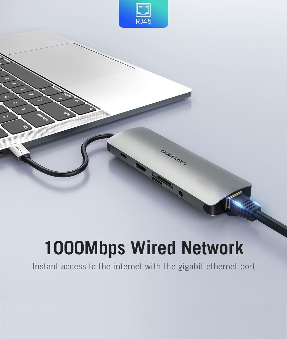Vention Type-C to HDMI/3XUSB3.0/RJ45/TF/SD/Audio