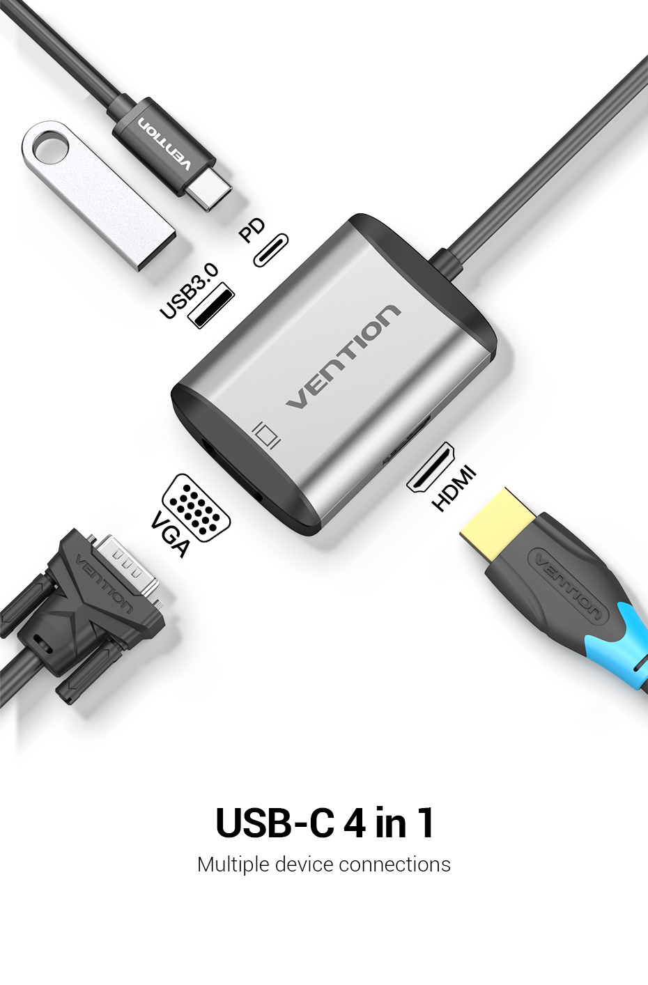 Vention Type-C to HDMI/USB3.0/VGA/PD 0.15M