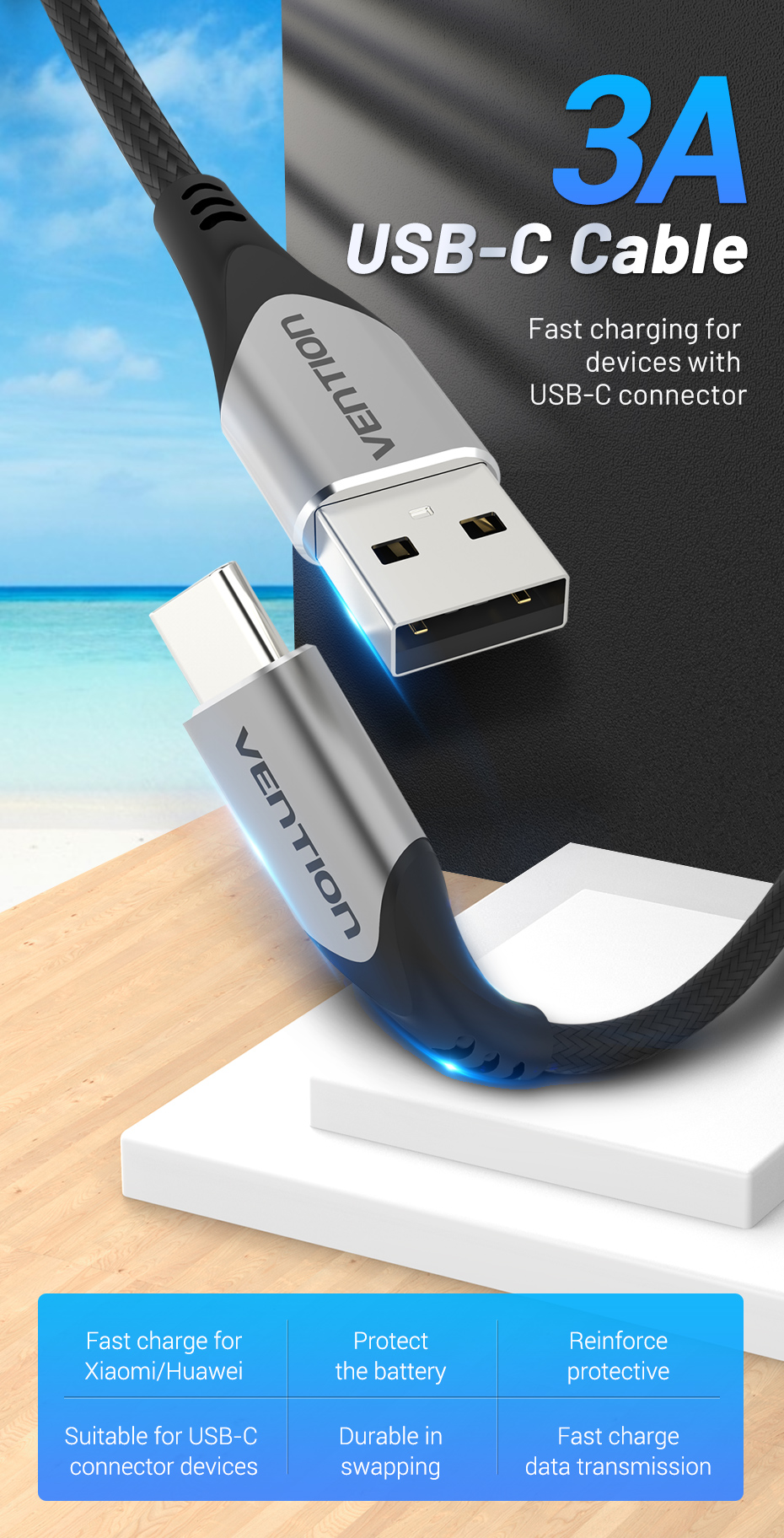 Vention USB-C to USB 2.0-A Charger Cable 1M