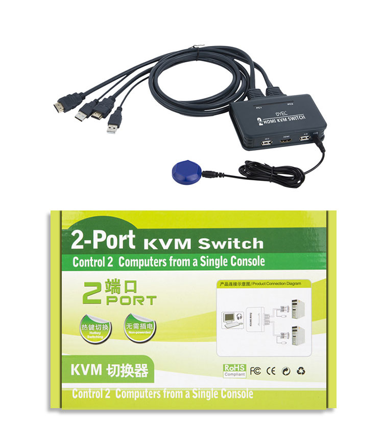 2-Port HDMI USB KVM Switch, 4K Plastic with Built in Cables