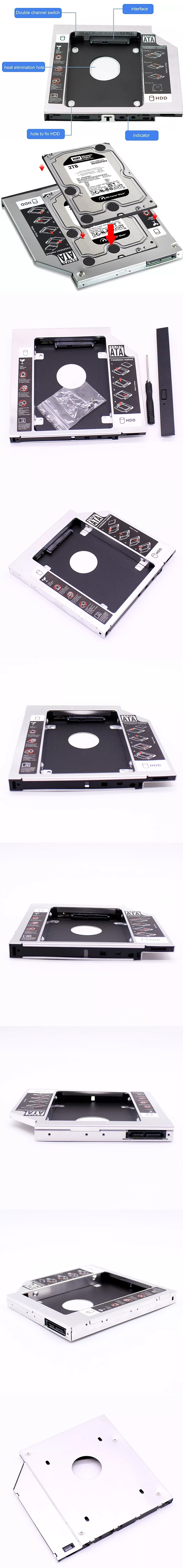 Aluminum Plastic Universal 2nd HDD Caddy 12.7mm SATA 3.0 2.5\" SSD HDD Case