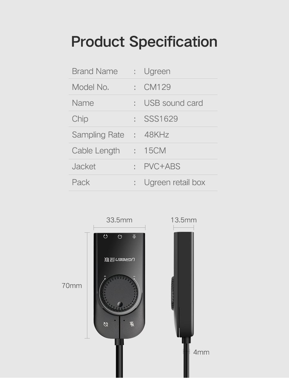 UGREEN CM129 USB External Stereo Sound Adapter