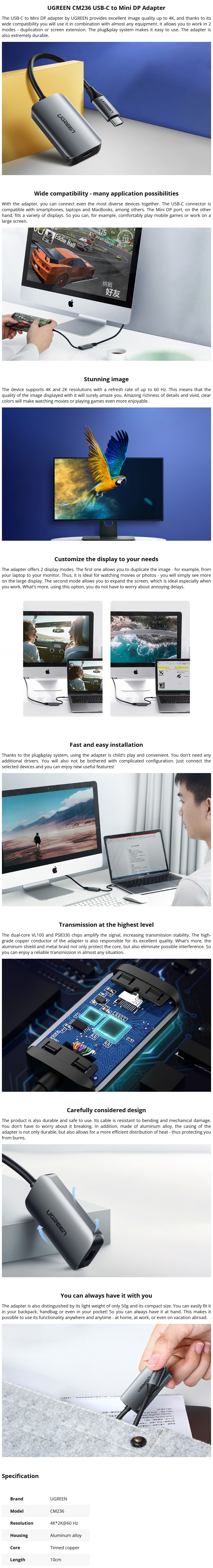 UGREEN CM236 USB-C Mini DisplayPort Adapter