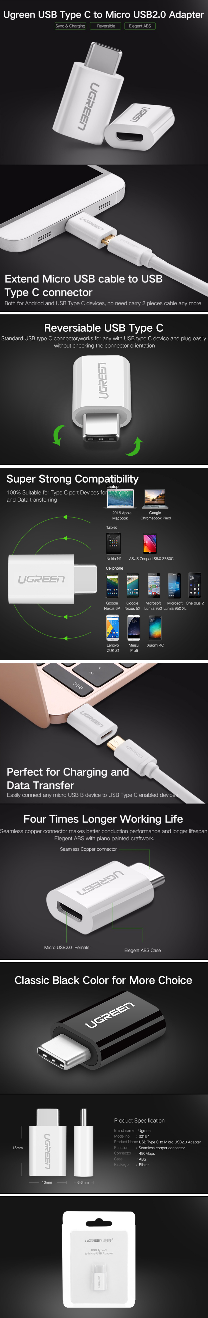 UGREEN US157 Micro Type-C to USB Converter 3.1 C OTG Adapter-Black