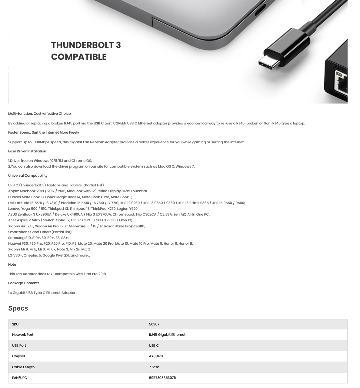 UGREEN US236 Gigabit USB C Ethernet Adapter
