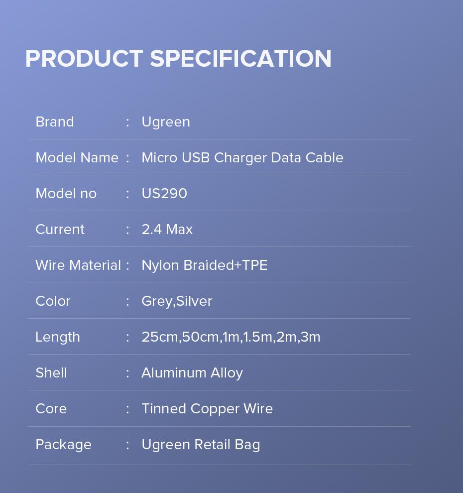 UGREEN US290 Micro USB Cable Nylon Braided-1M