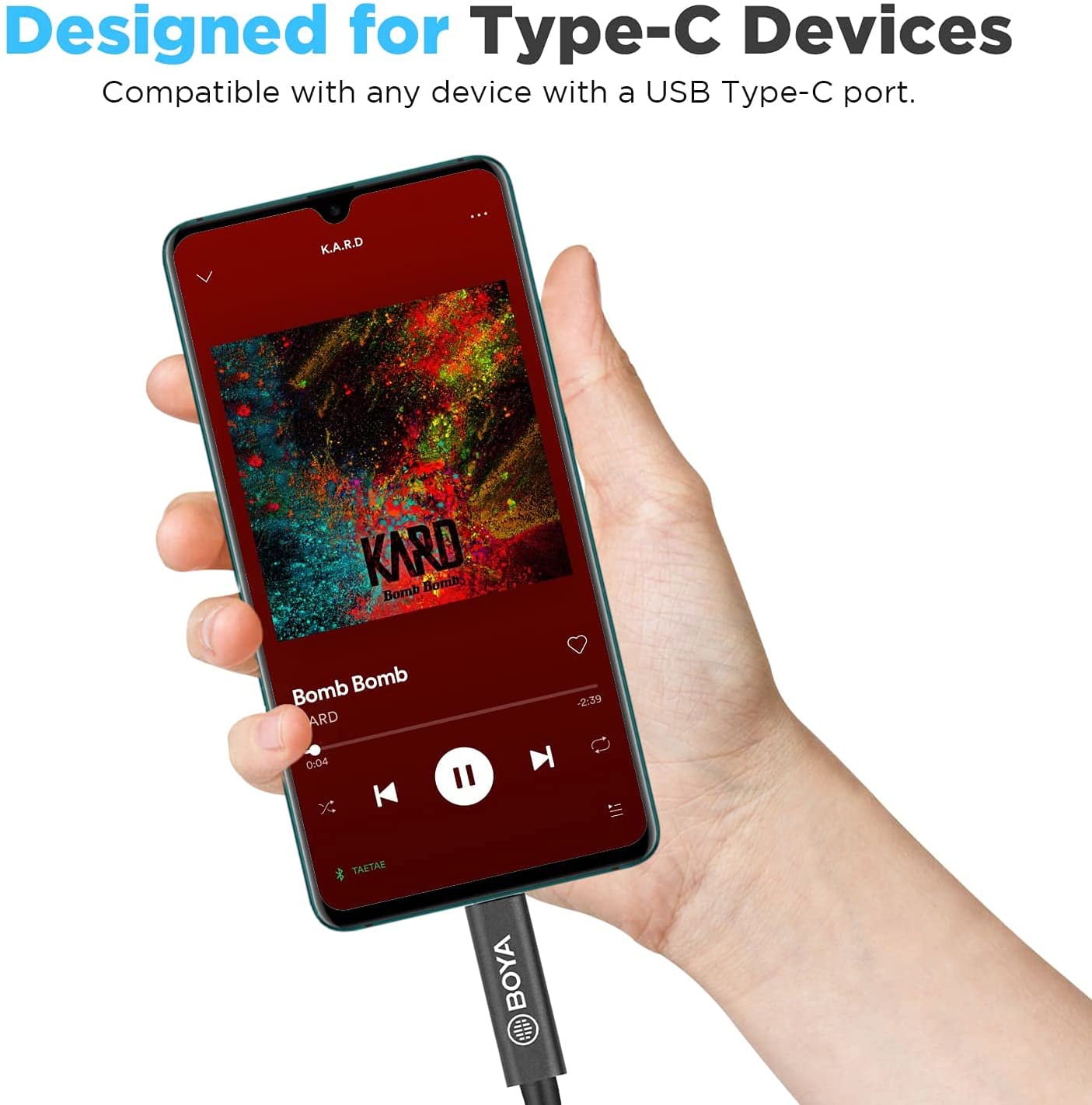 BOYA BY-K2 3.5mm TRS Male to Type-C Male Audio Adapter Cable (7.8in)
