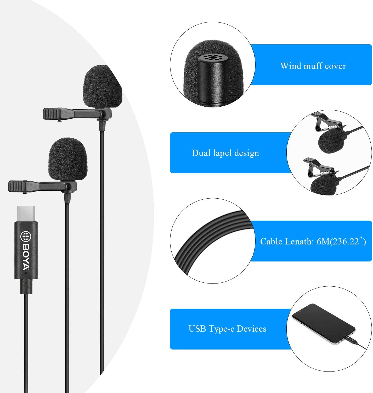 BOYA BY-M3D Dual lapel USB Type-C Microphone