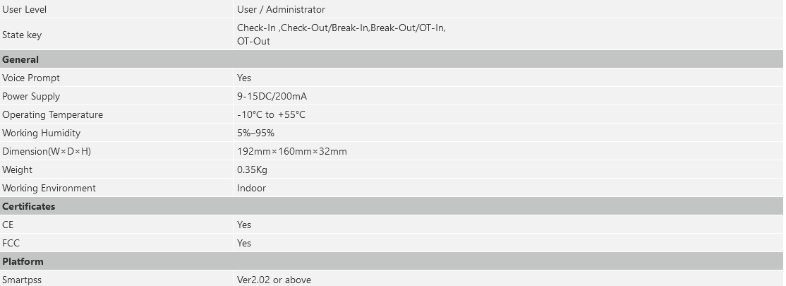 Dahua ASA2212A Standalone Time Attendance