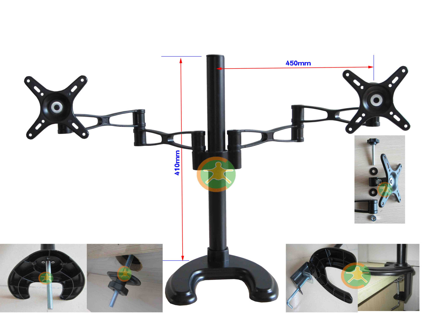 Desk Dual Screen Mount Stand Extendable Arm Monitor