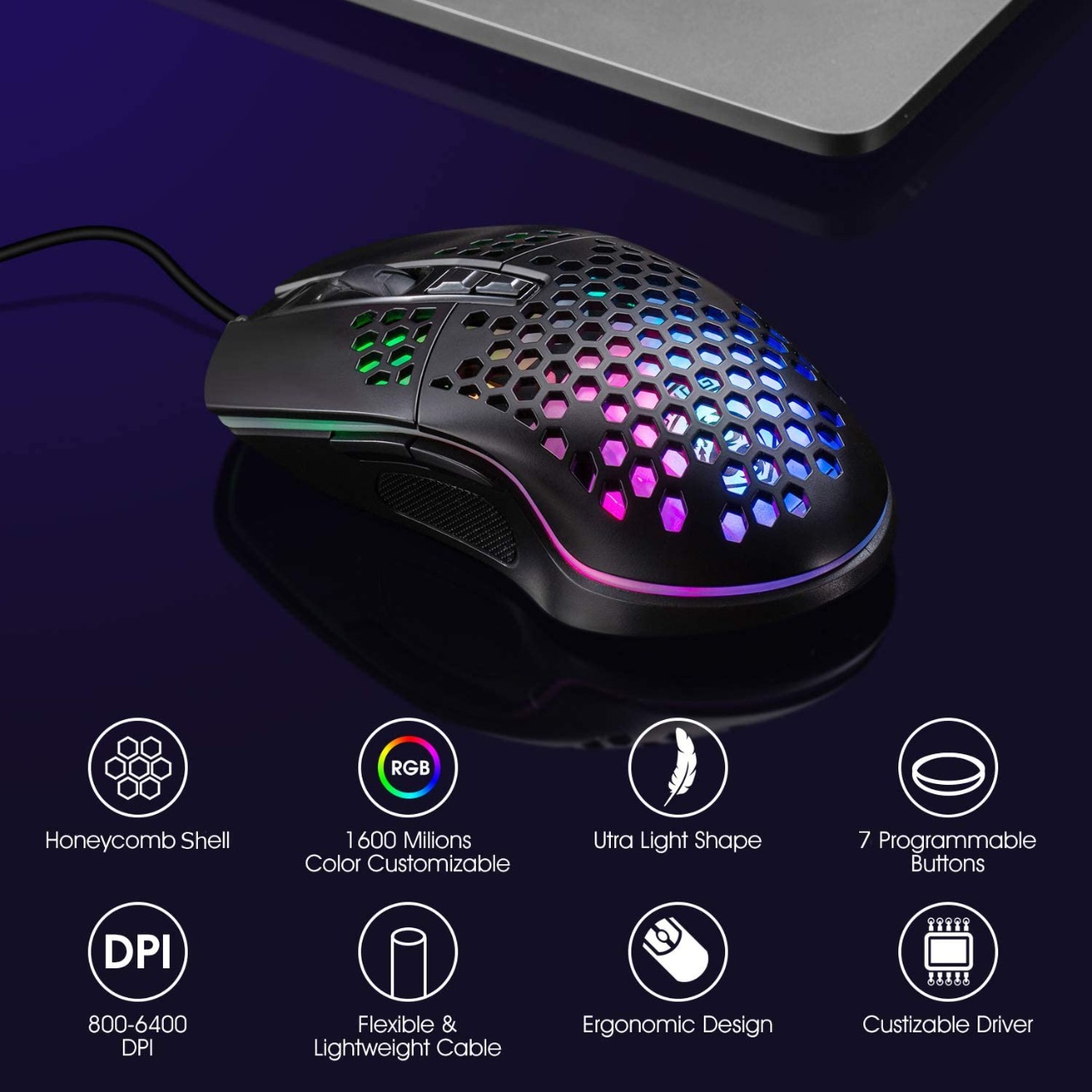 Haing Lightweight Gaming USB Mouse-Black & Pink