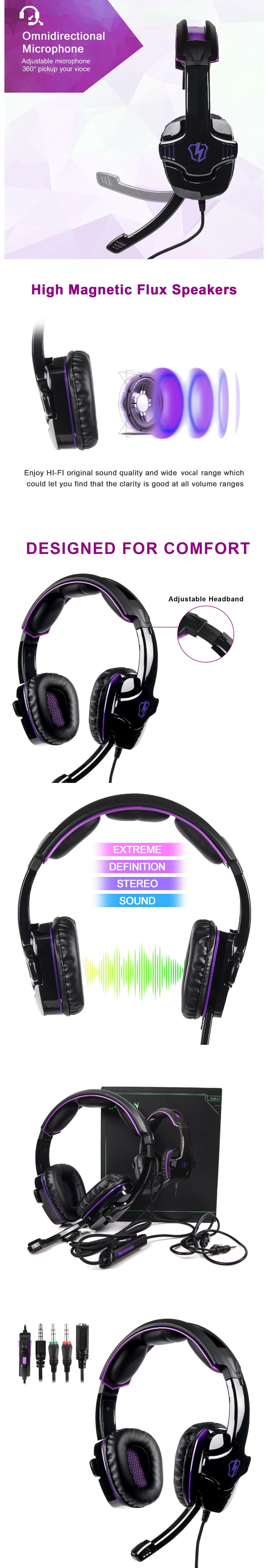 LETTON L8 Gaming Headset 3.5mm Stereo with Adjustable Microphone