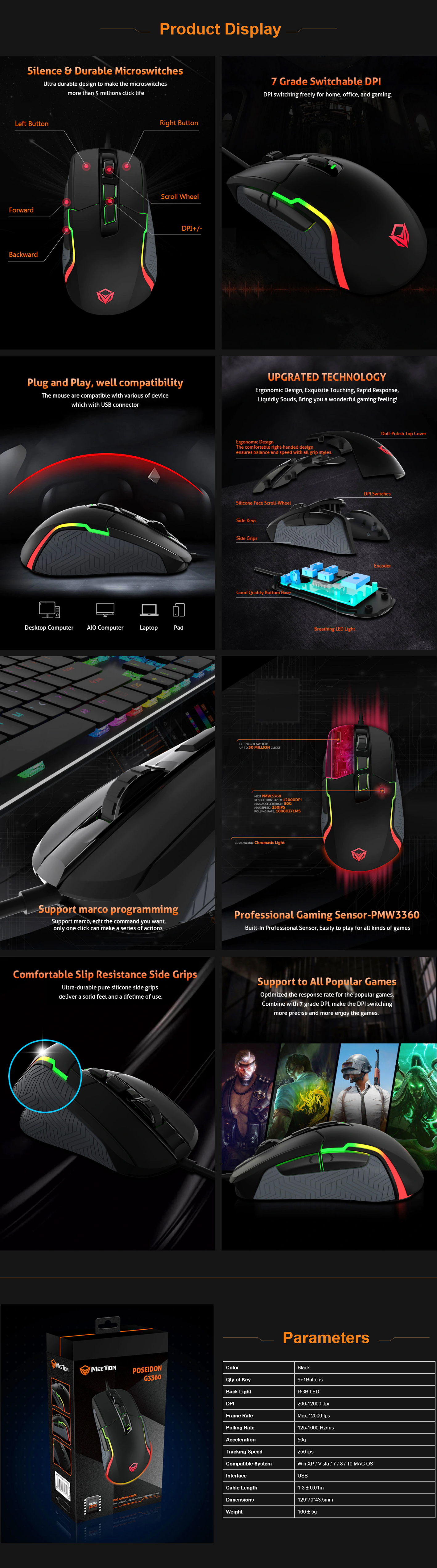 MeeTion MT-G3360 Professional Macro Gaming Mouse Poseidon