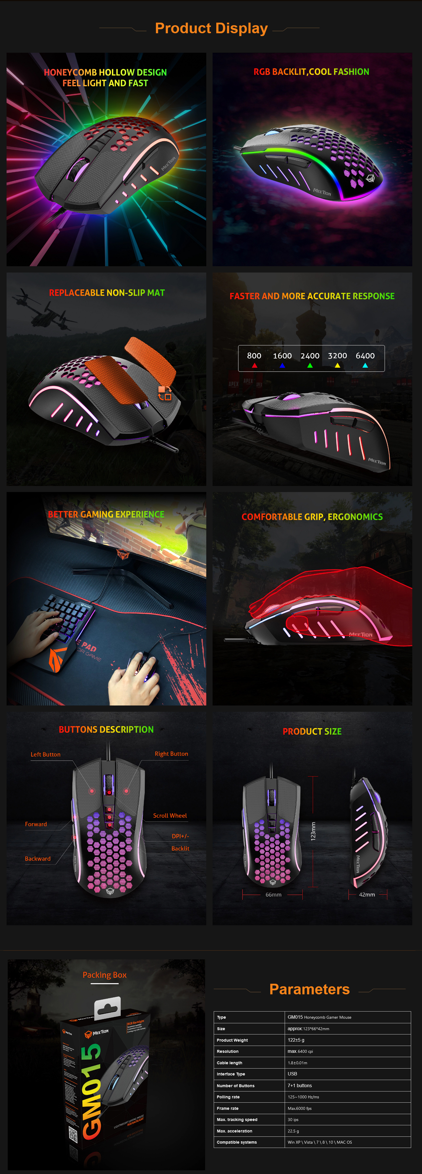 MeeTion MT-GM015 Lightweight Honeycomb Gaming Mouse