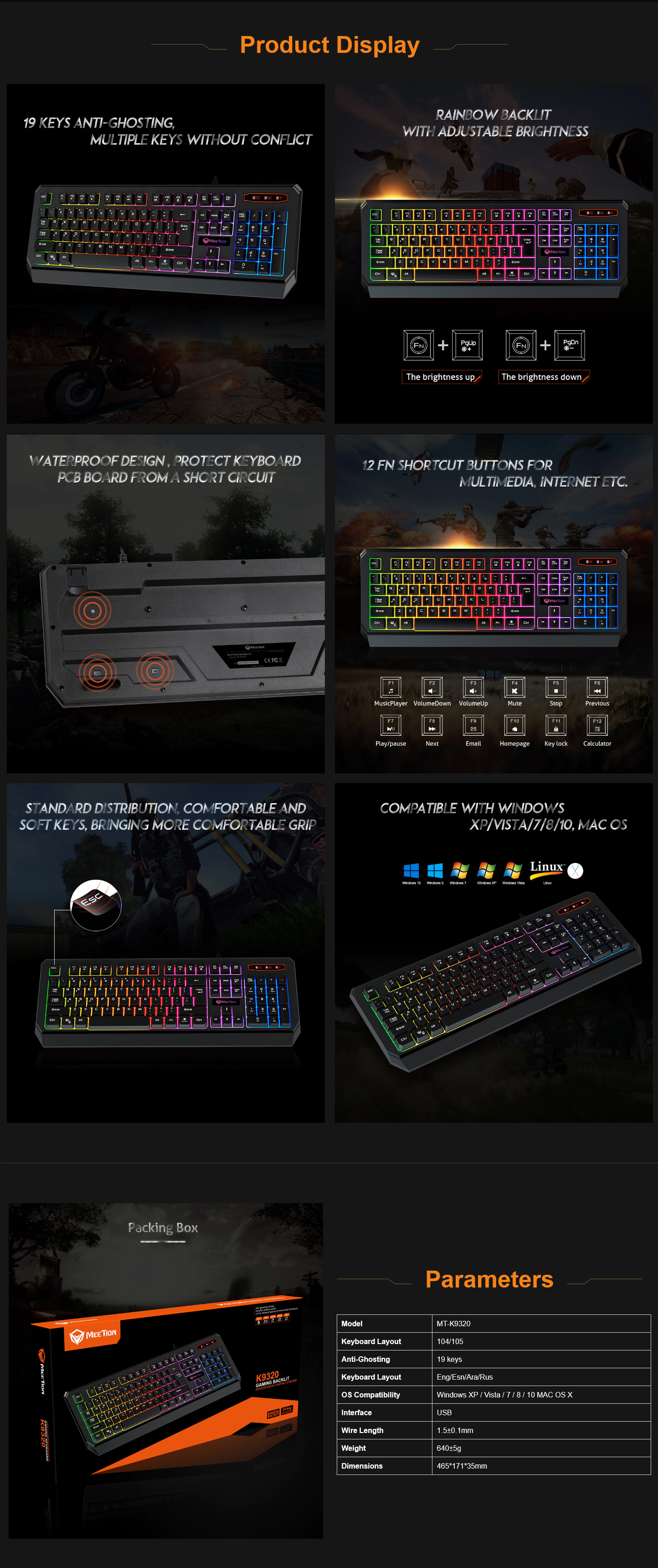 MeeTion MT-K9320 Waterproof Backlit Gaming Keyboard