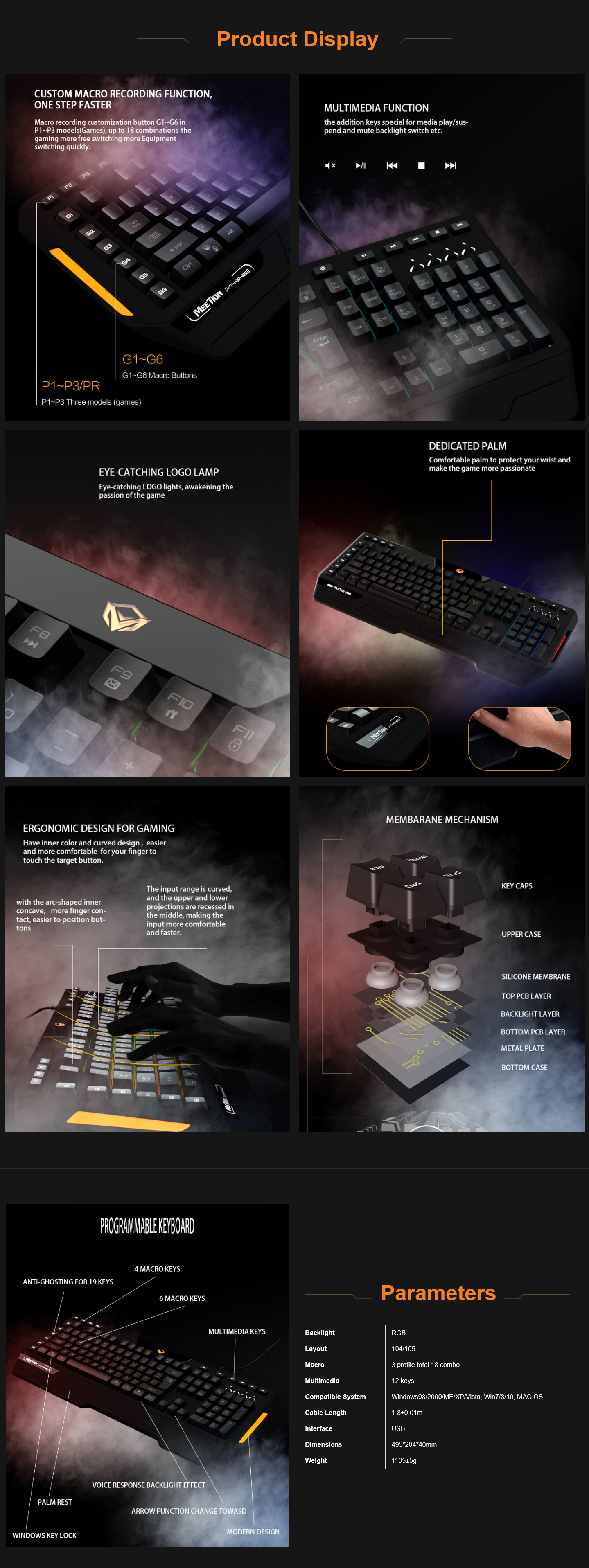 MeeTion MT-K9420 Custom Macro Pro Membrane Gaming Keyboard