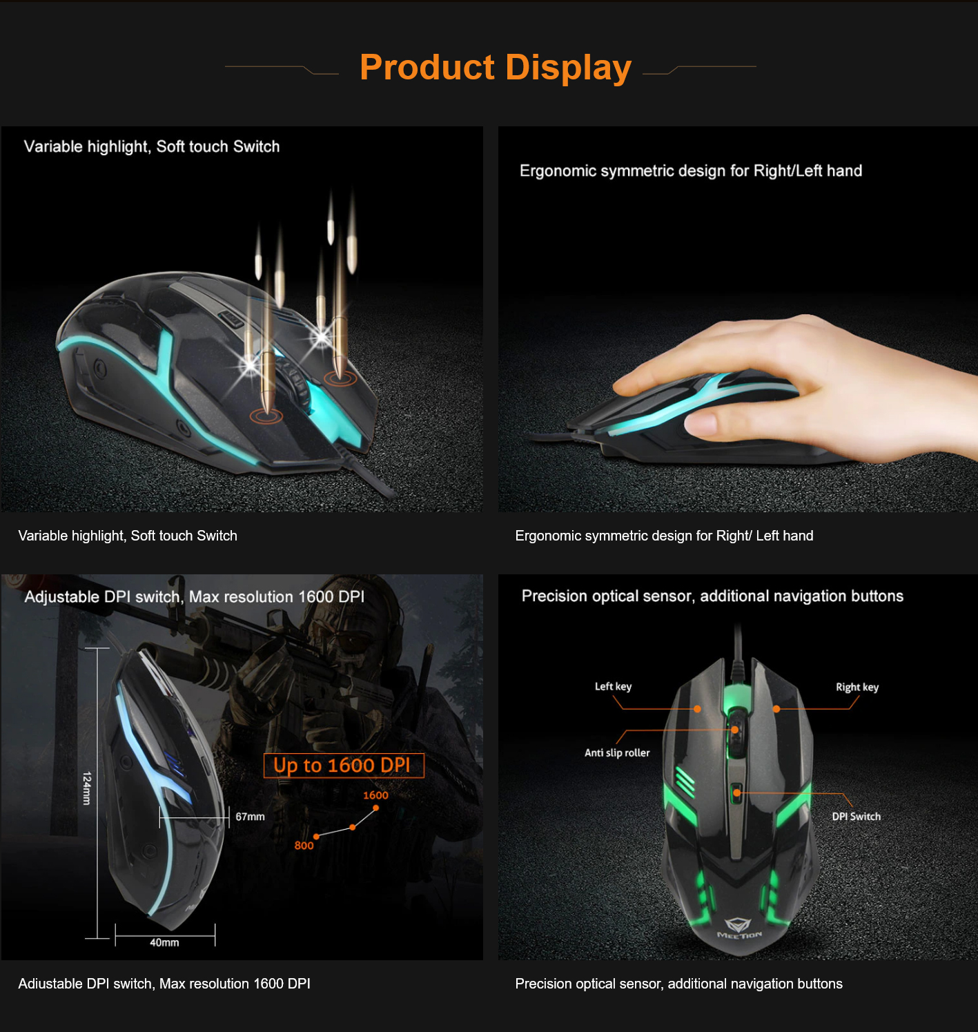 MeeTion MT-M371 USB Wired Backlit Mouse