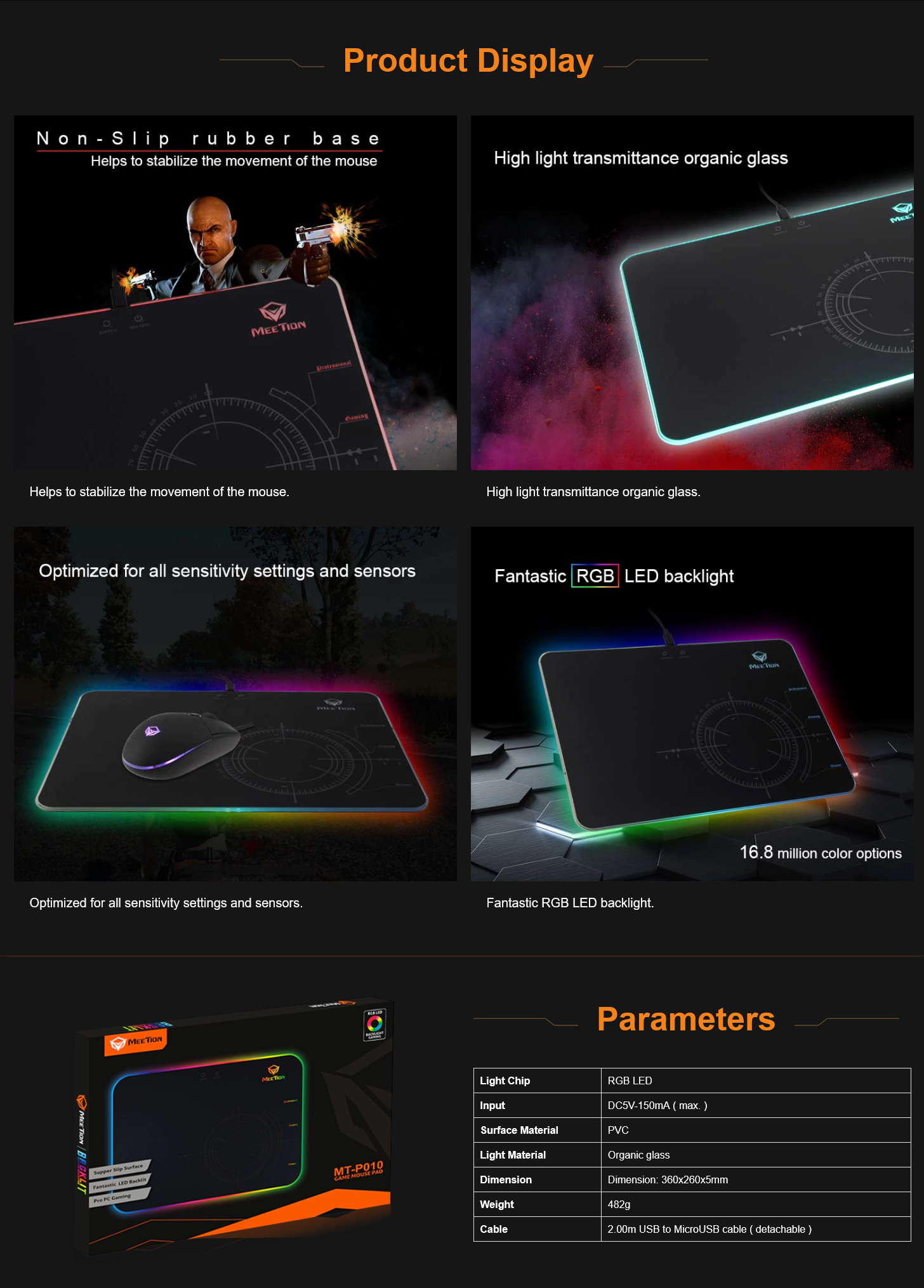 MeeTion MT-P010 Glowing Backlit RGB LED Gaming Mouse Pad
