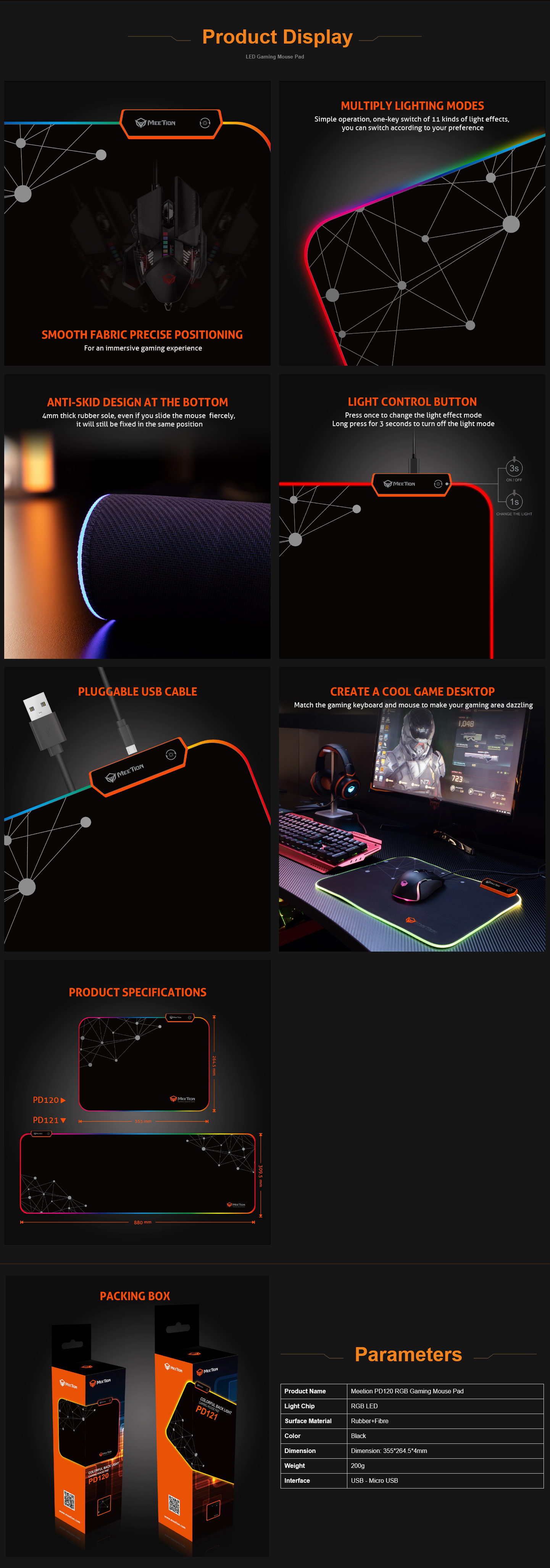 MeeTion MT-PD120 Rubber Led RGB Gaming Mouse Pad