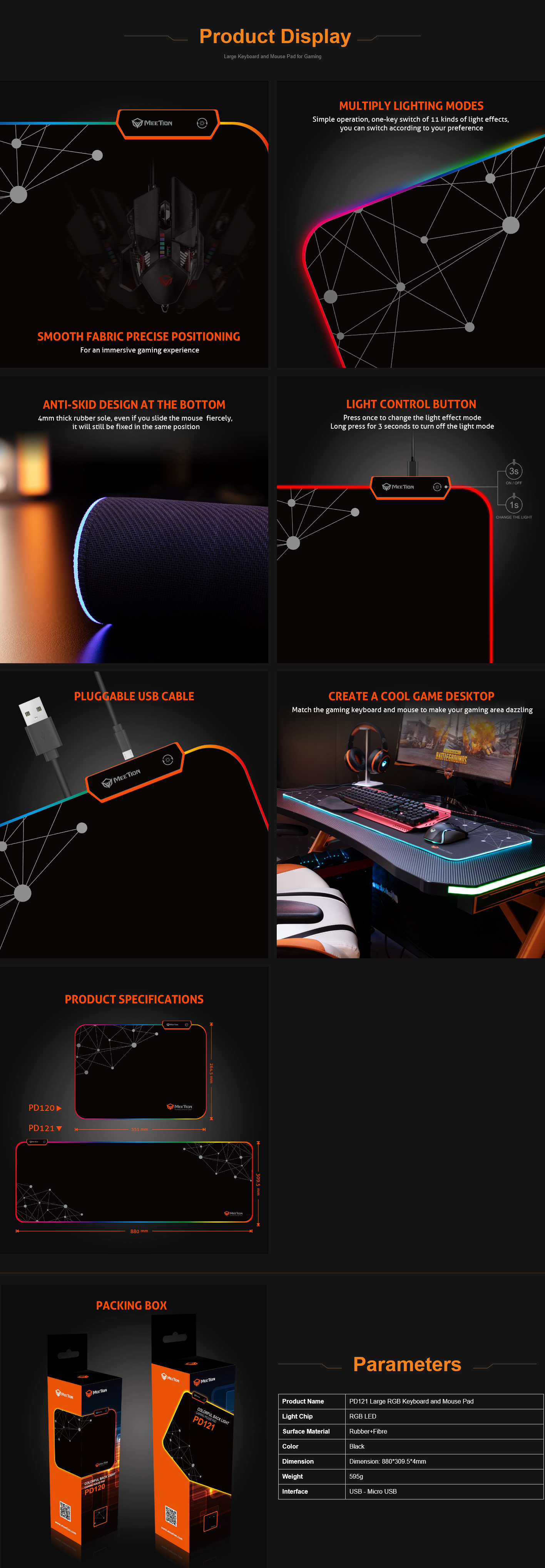 MeeTion MT-PD121 Large RGB Keyboard and Mouse Pad for Gaming