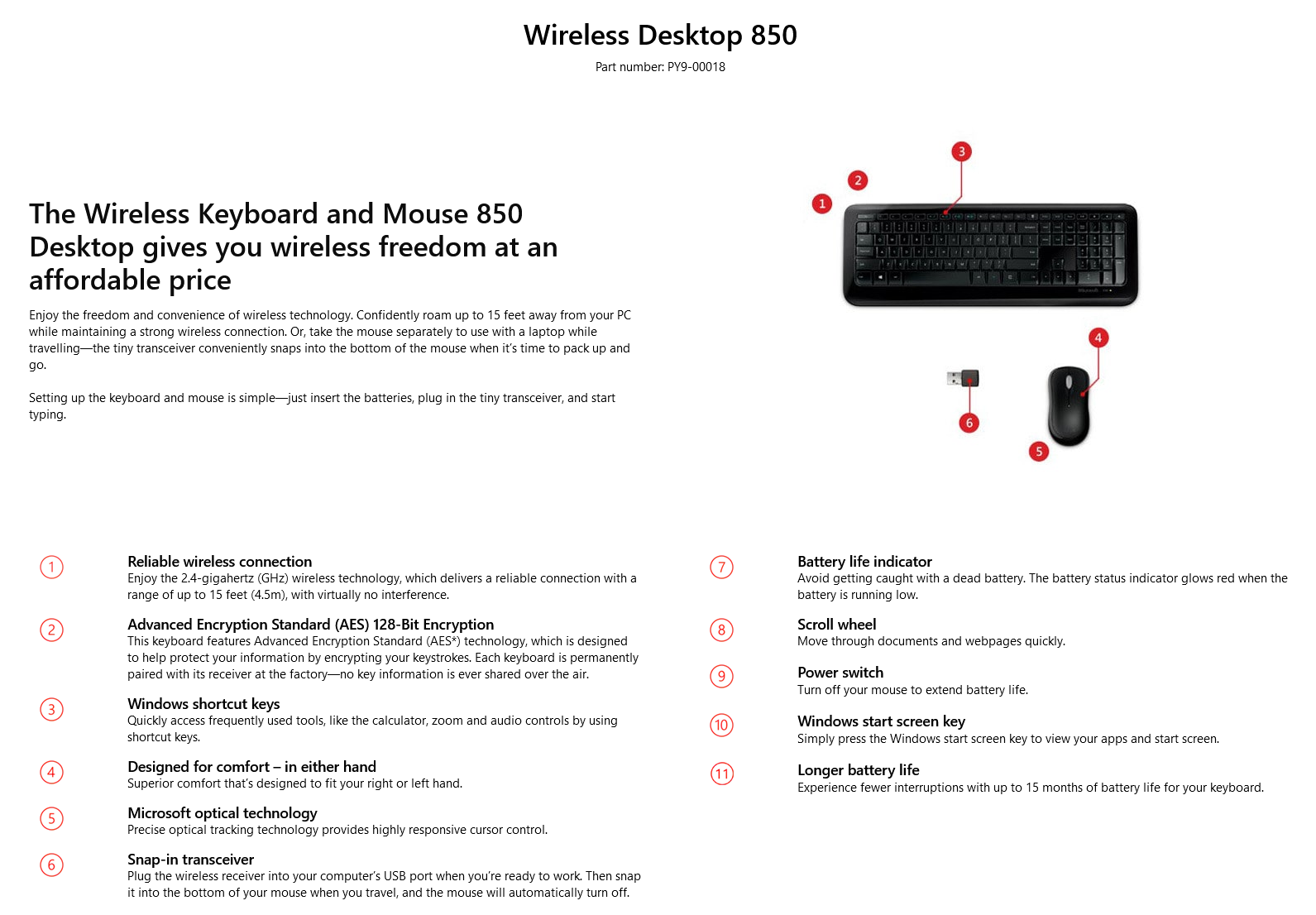 Microsoft PY9-00001 Wireless Desktop 850