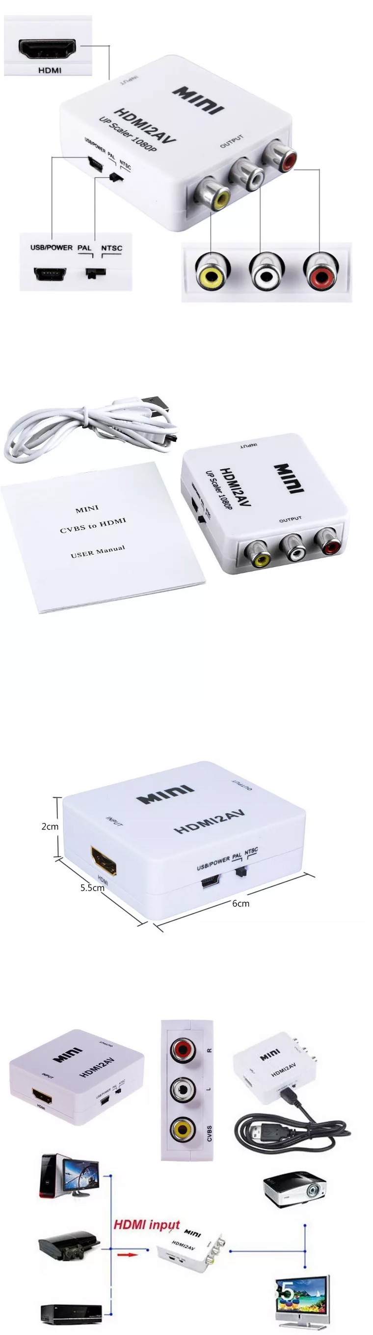 Mini Size 1080p HDMI2AV HDMI to AV Converter