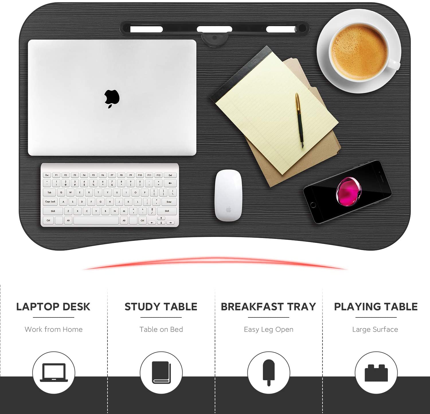 NNEWVANTE Laptop Desk ZS28 Bed Table Tray with iPad Slots (Black , Pink)