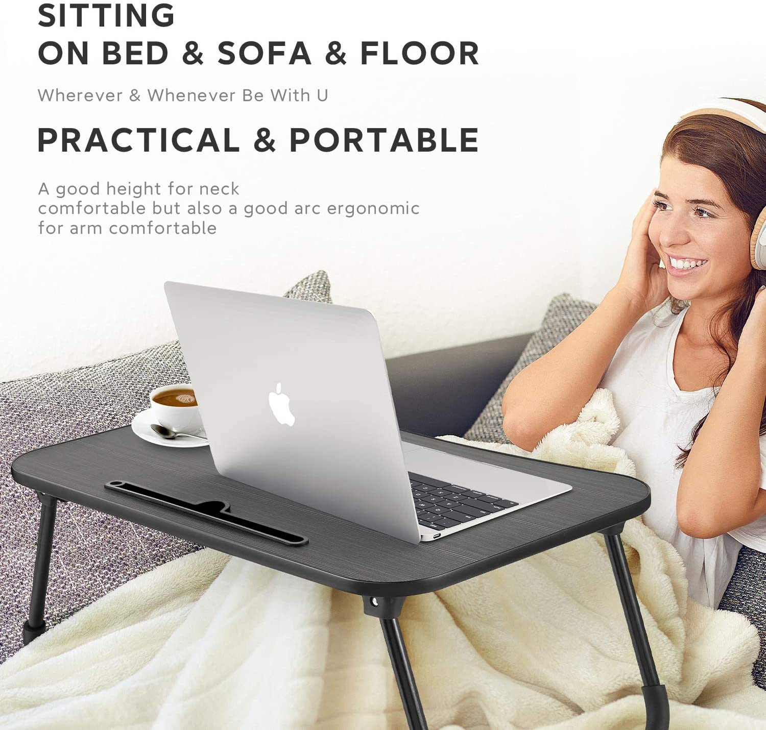 NNEWVANTE Laptop Desk ZS28 Bed Table Tray with iPad Slots (Black , Pink)