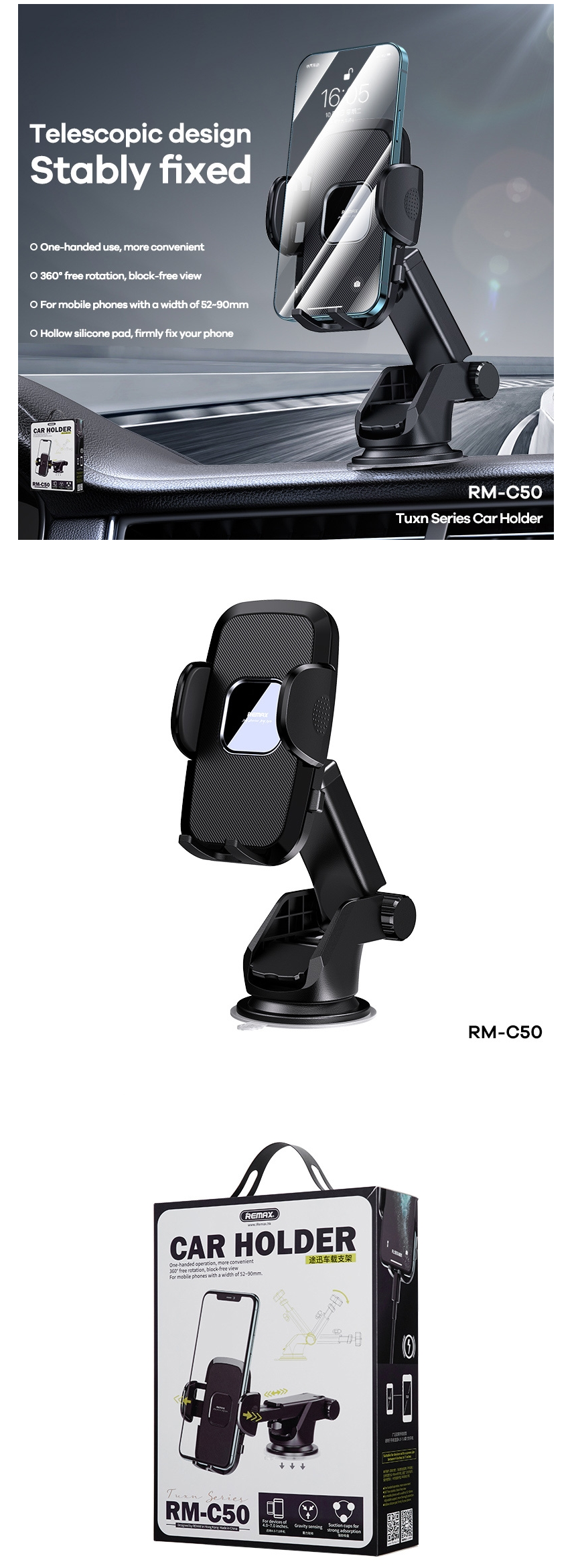 Remax RM-C50 TUXN SERIES SUCTION CUP CAR MOUNT PHONE HOLDER