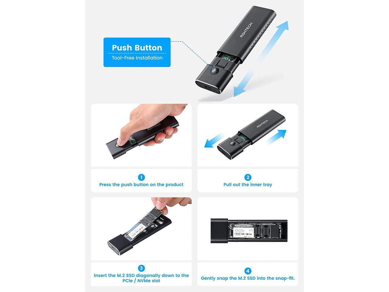 Rshtech USB 3.2 Gen 2 M.2 NVMe PCle/ SATA SSD Enclosure