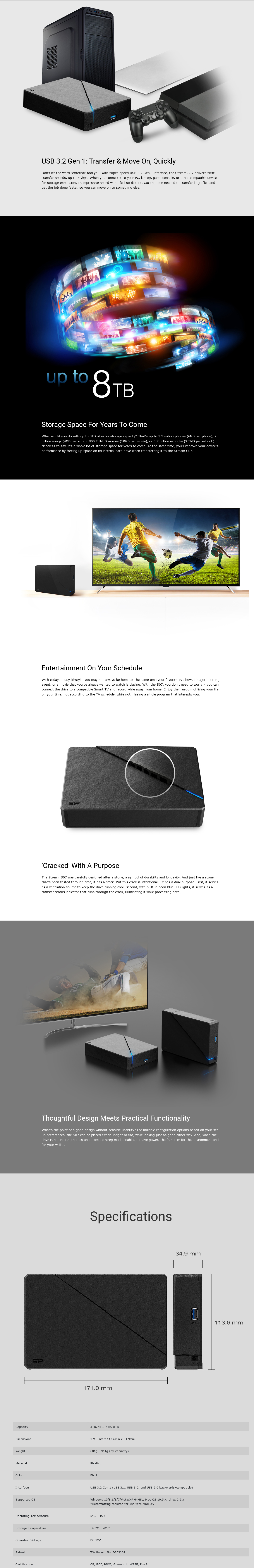 Silicon Power Hard Disk 8TB S07 EHD Stream