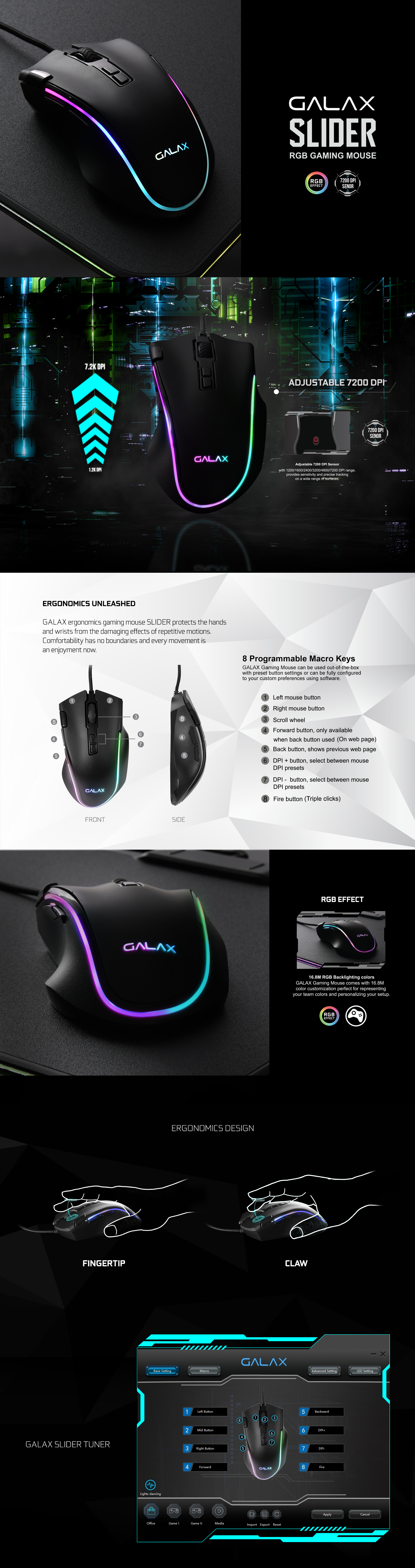 GALAX SLIDER-01 7200DPI/ RGB/ 8 Macro Keys  Gaming Mouse